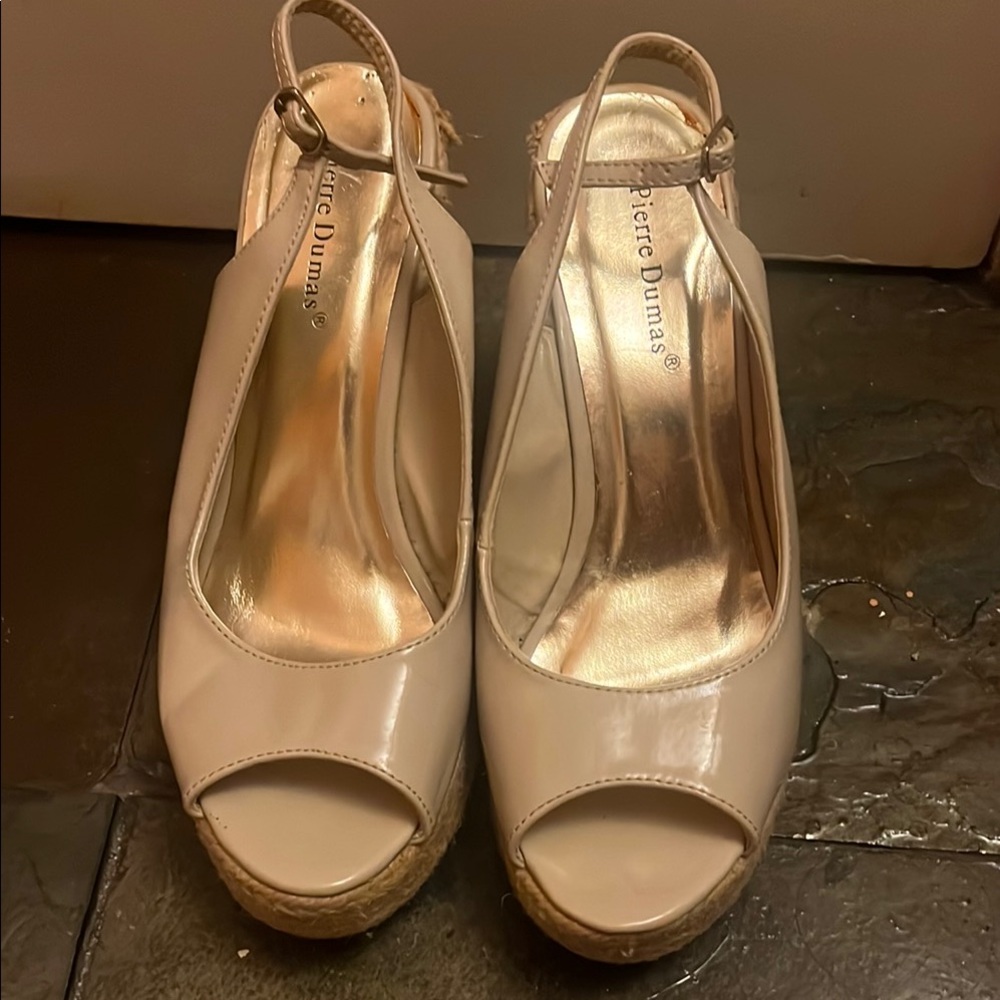 Pierre Dumas Cream Espadrille Shoes with Peep Toe